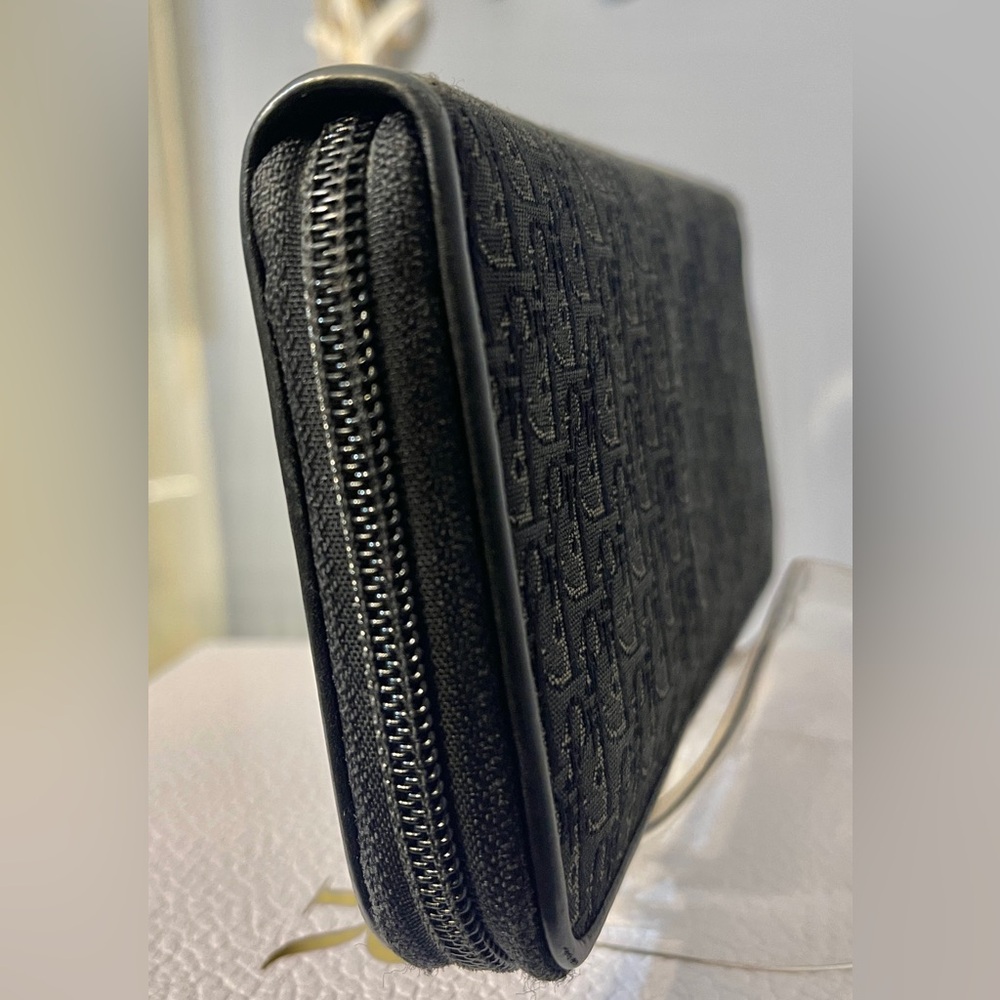 Dior Long Zip-around Monogram Wallet Canvas/Leather Piping & PebbledDior GiftBox - Picture 8 of 15